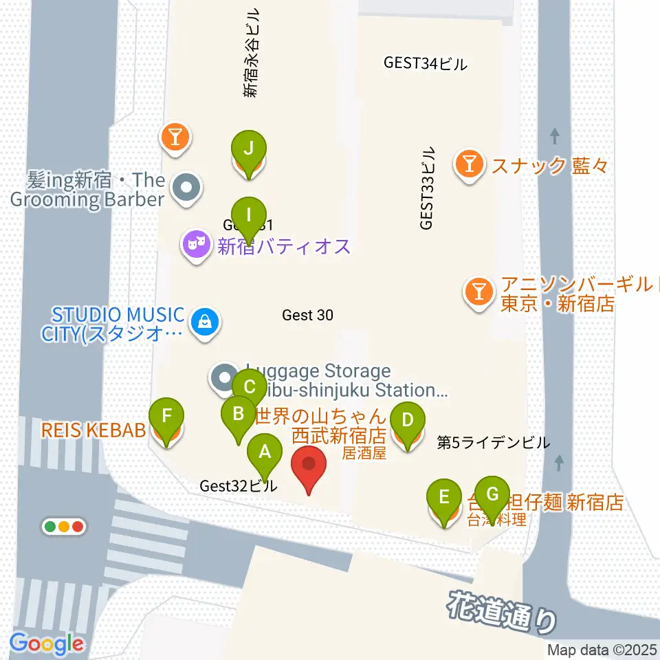 新宿マーブル周辺のファミレス・ファーストフード一覧地図