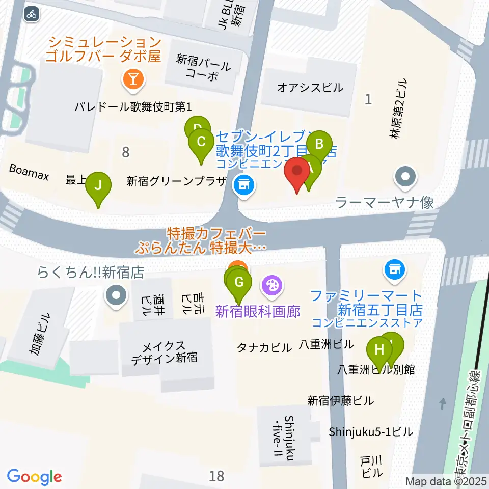 新宿ナインスパイス周辺のファミレス・ファーストフード一覧地図