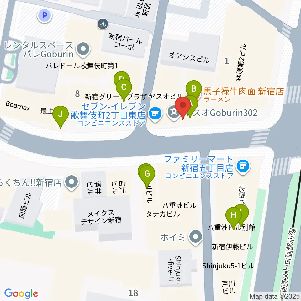 新宿ナインスパイス周辺のファミレス・ファーストフード一覧地図