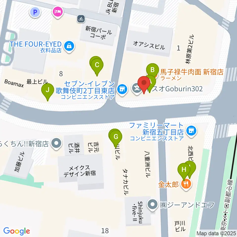 新宿ナインスパイス周辺のファミレス・ファーストフード一覧地図
