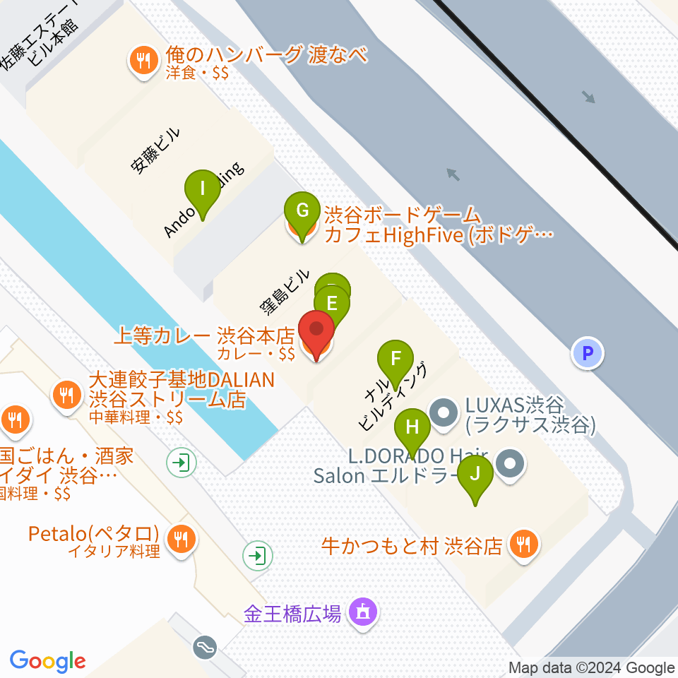 渋谷OTO周辺のファミレス・ファーストフード一覧地図