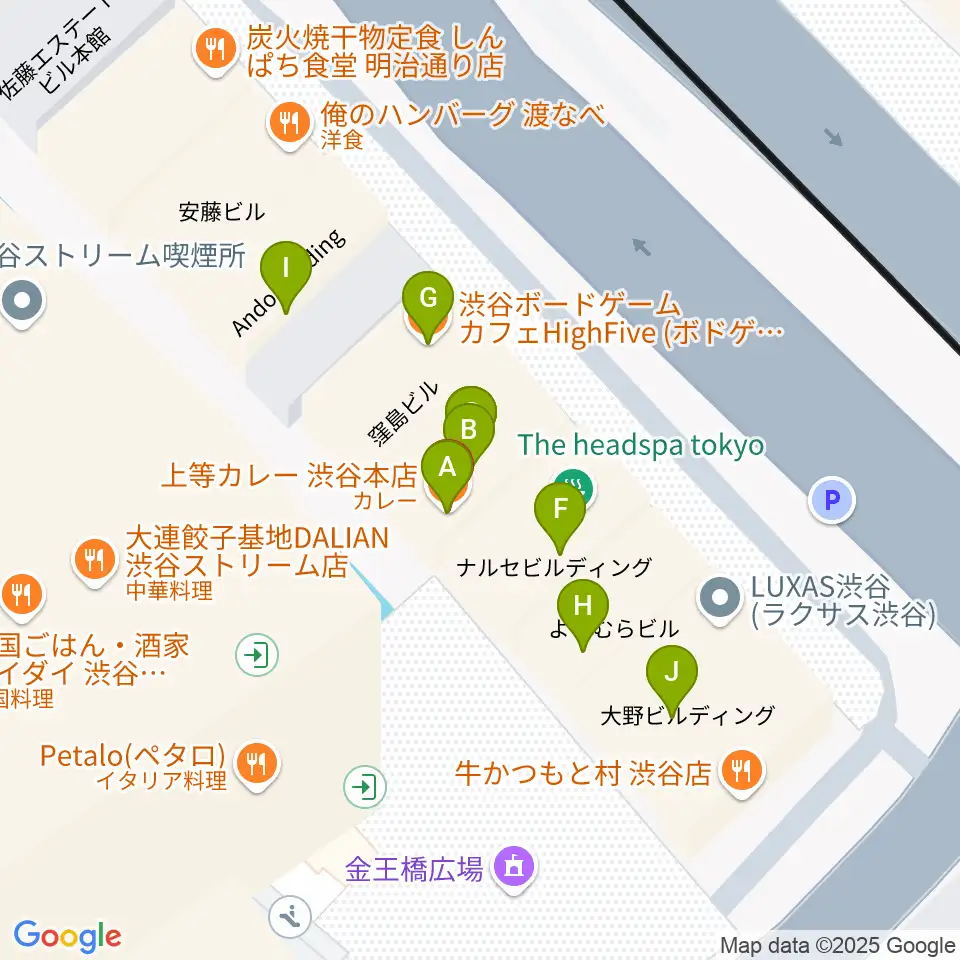 渋谷OTO周辺のファミレス・ファーストフード一覧地図