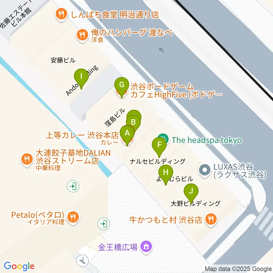 渋谷OTO周辺のファミレス・ファーストフード一覧地図
