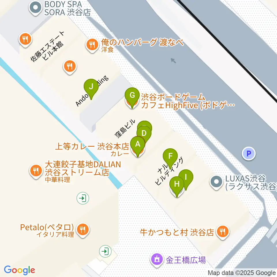 渋谷OTO周辺のファミレス・ファーストフード一覧地図