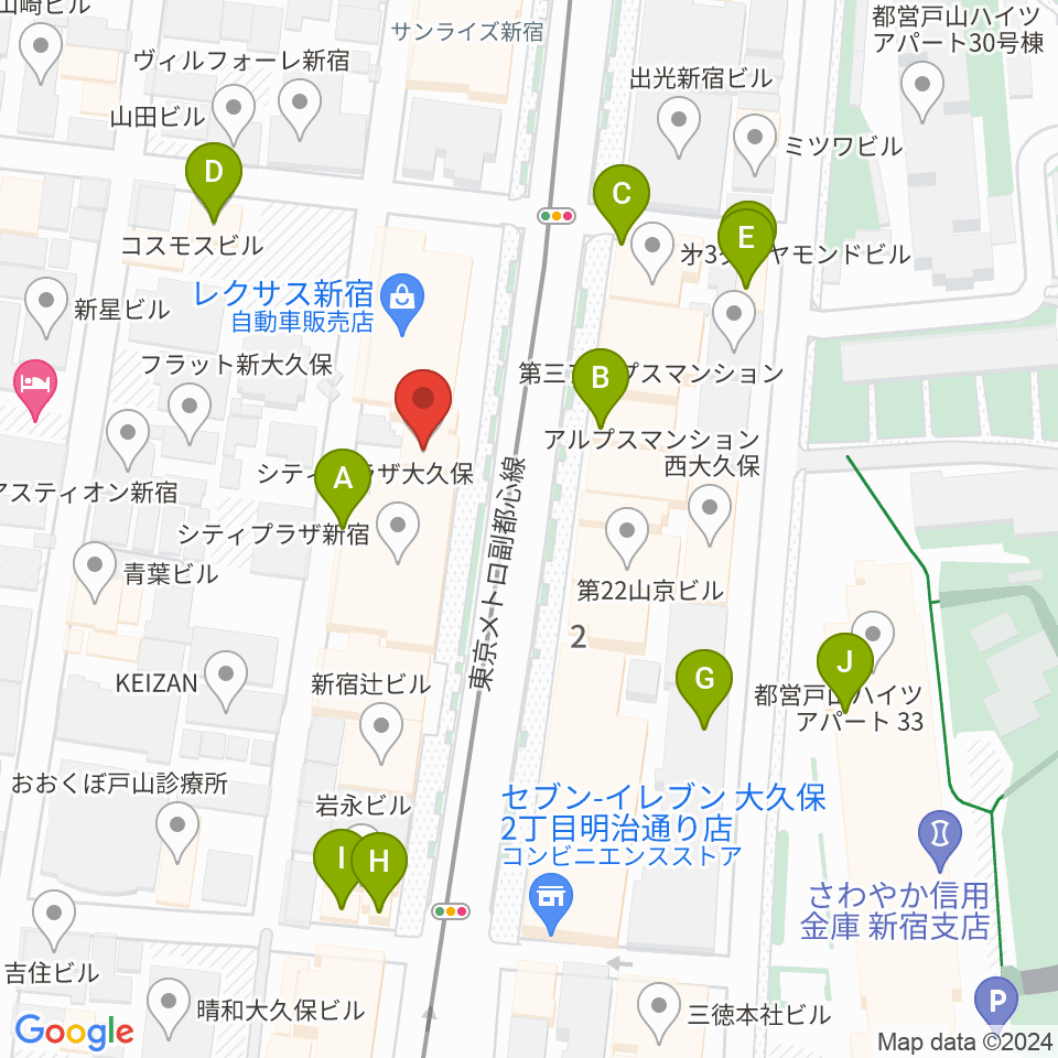 新宿ヘッドパワー周辺のファミレス・ファーストフード一覧地図