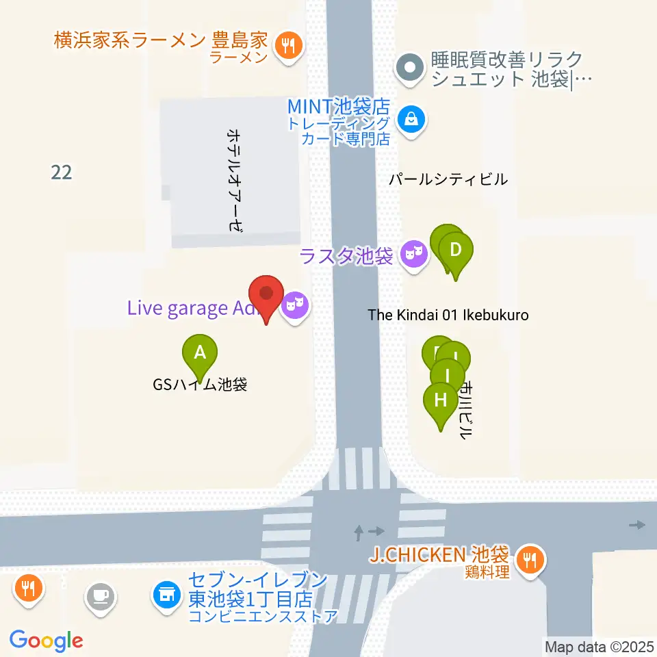 池袋Adm周辺のファミレス・ファーストフード一覧地図