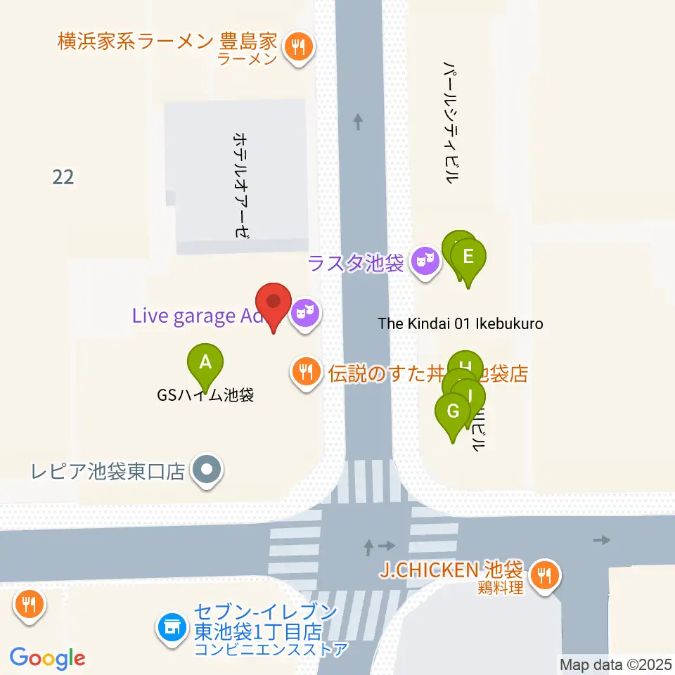 池袋Adm周辺のファミレス・ファーストフード一覧地図