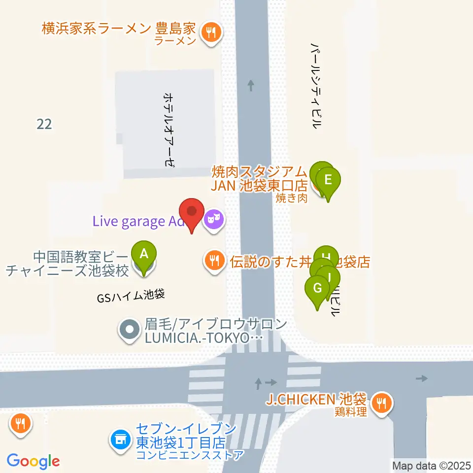 池袋Adm周辺のファミレス・ファーストフード一覧地図