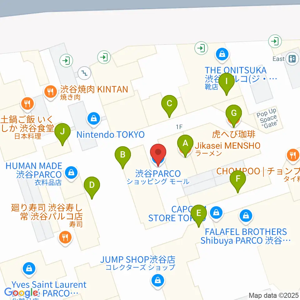 渋谷パルコ劇場周辺のファミレス・ファーストフード一覧地図