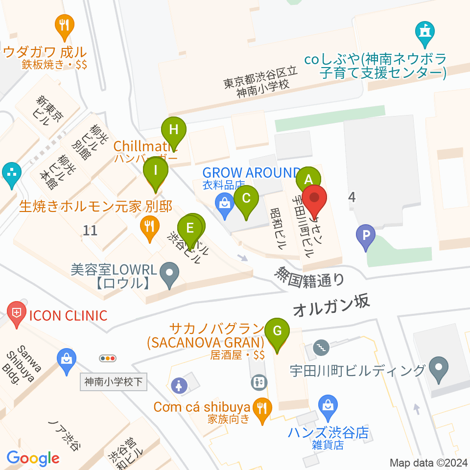 渋谷THE GAME周辺のファミレス・ファーストフード一覧地図