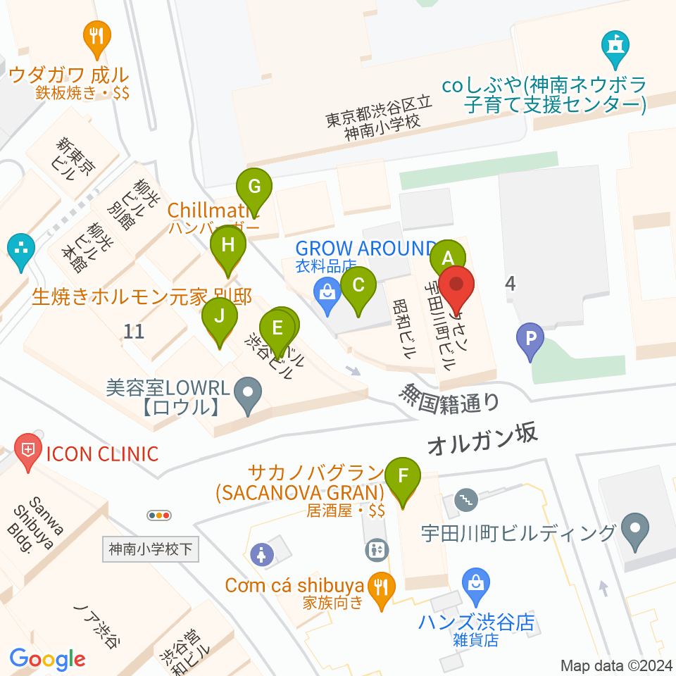 渋谷THE GAME周辺のファミレス・ファーストフード一覧地図