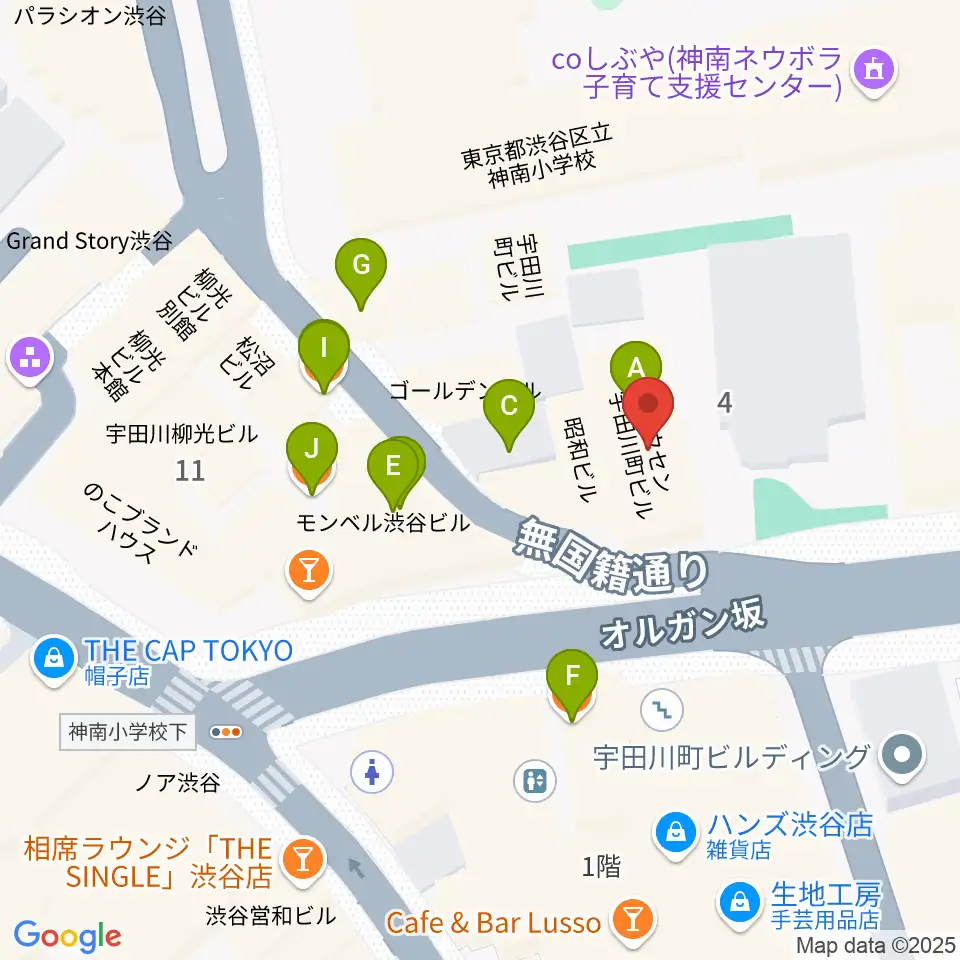 渋谷THE GAME周辺のファミレス・ファーストフード一覧地図
