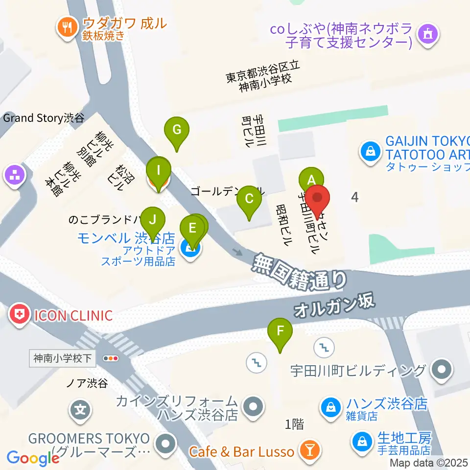 渋谷THE GAME周辺のファミレス・ファーストフード一覧地図