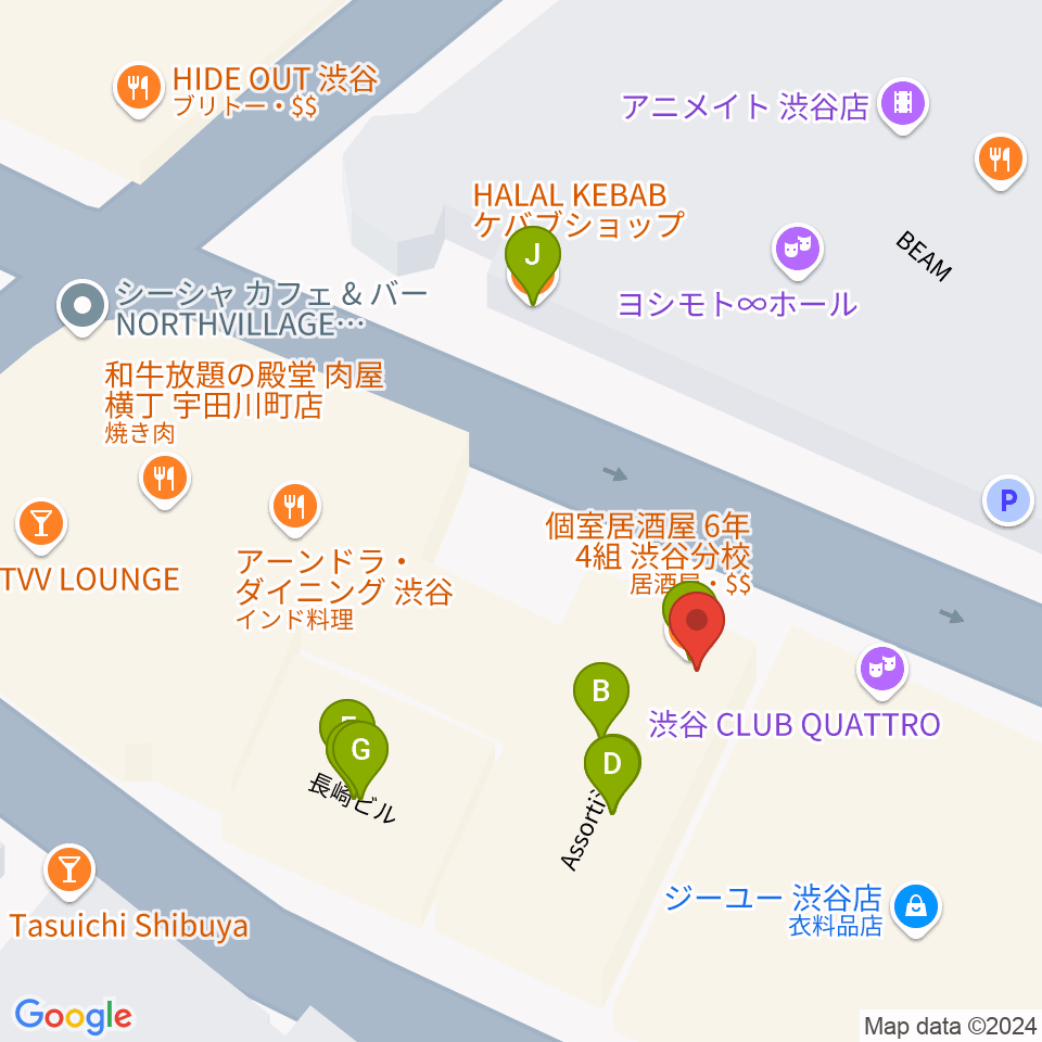 渋谷TAKE OFF 7周辺のファミレス・ファーストフード一覧地図