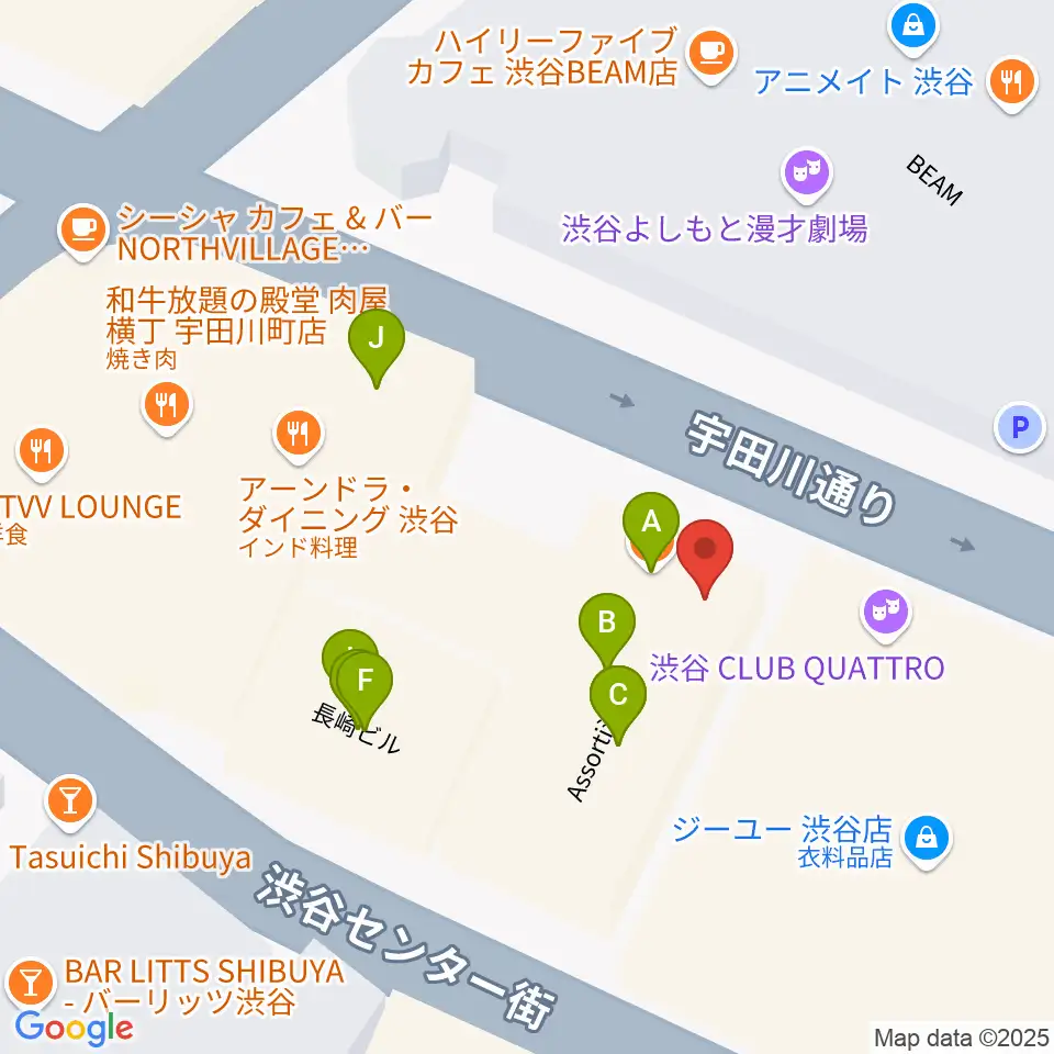 渋谷TAKE OFF 7周辺のファミレス・ファーストフード一覧地図
