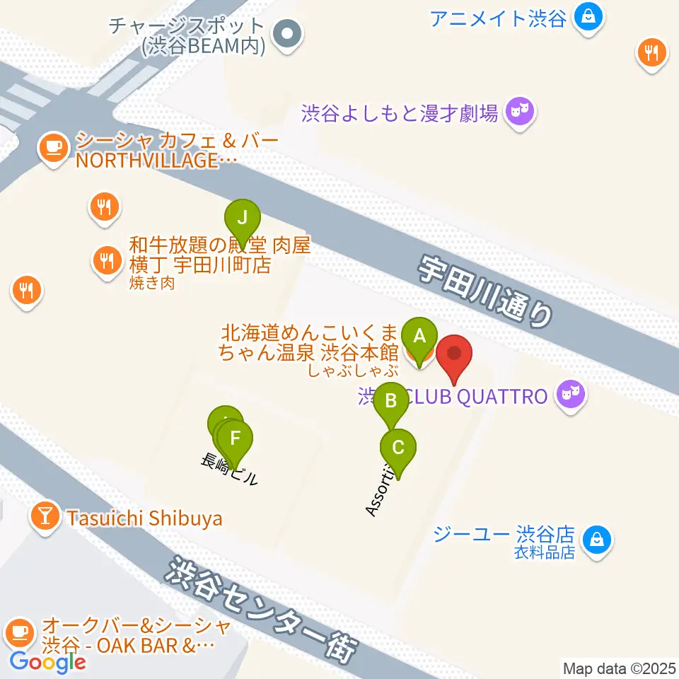 渋谷TAKE OFF 7周辺のファミレス・ファーストフード一覧地図