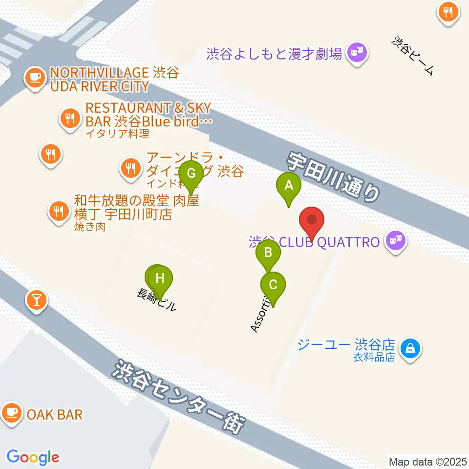 渋谷TAKE OFF 7周辺のファミレス・ファーストフード一覧地図