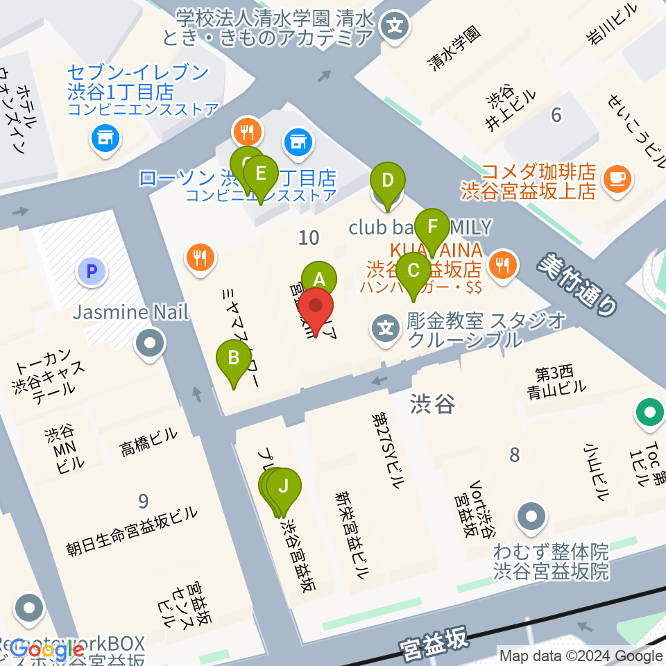 渋谷LUSH周辺のファミレス・ファーストフード一覧地図