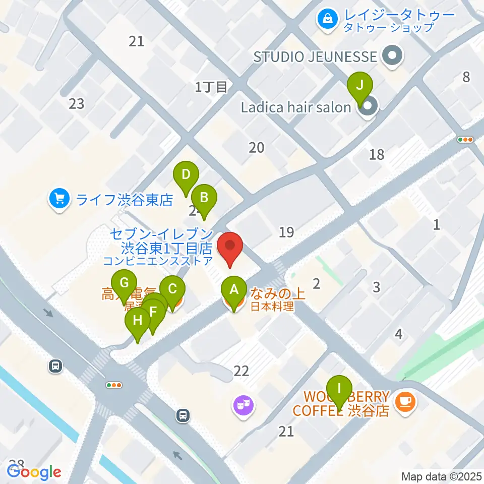 渋谷クラブクロール周辺のファミレス・ファーストフード一覧地図