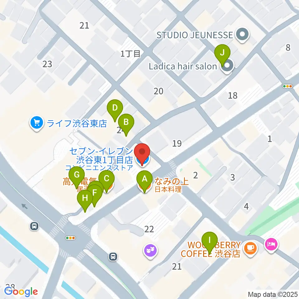 渋谷クラブクロール周辺のファミレス・ファーストフード一覧地図