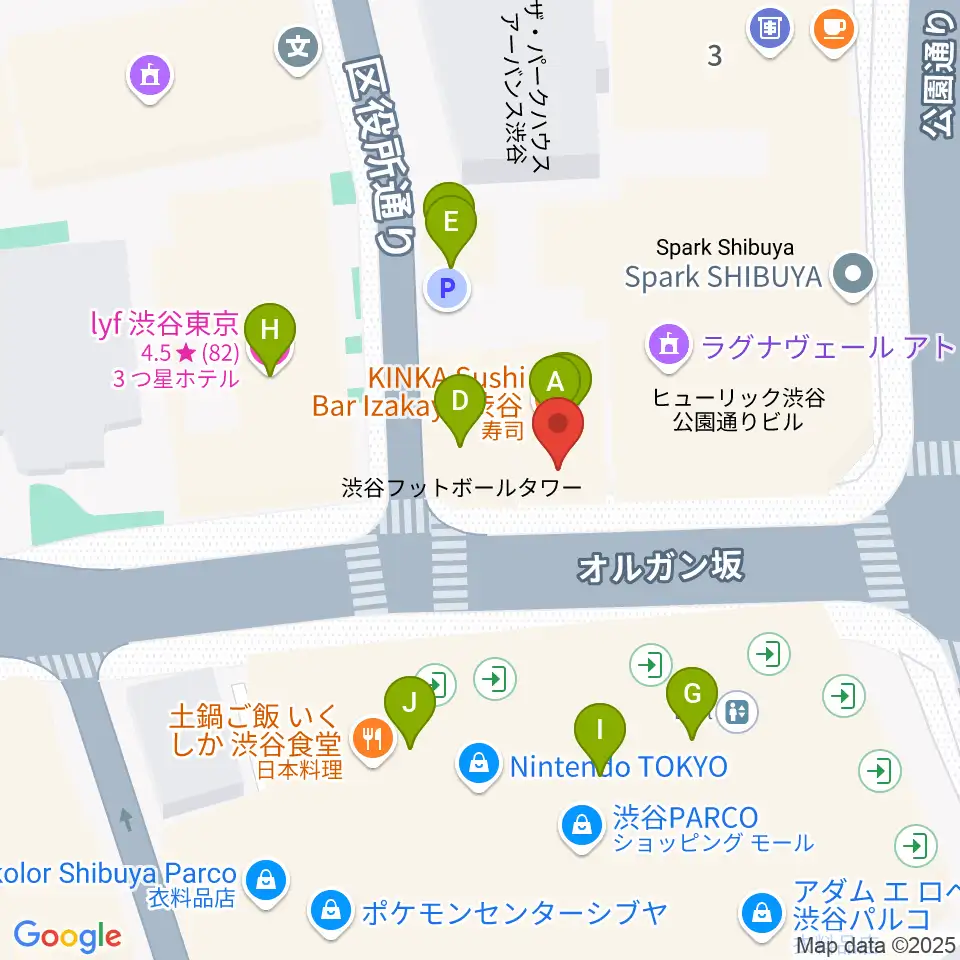 渋谷gee-ge.周辺のファミレス・ファーストフード一覧地図