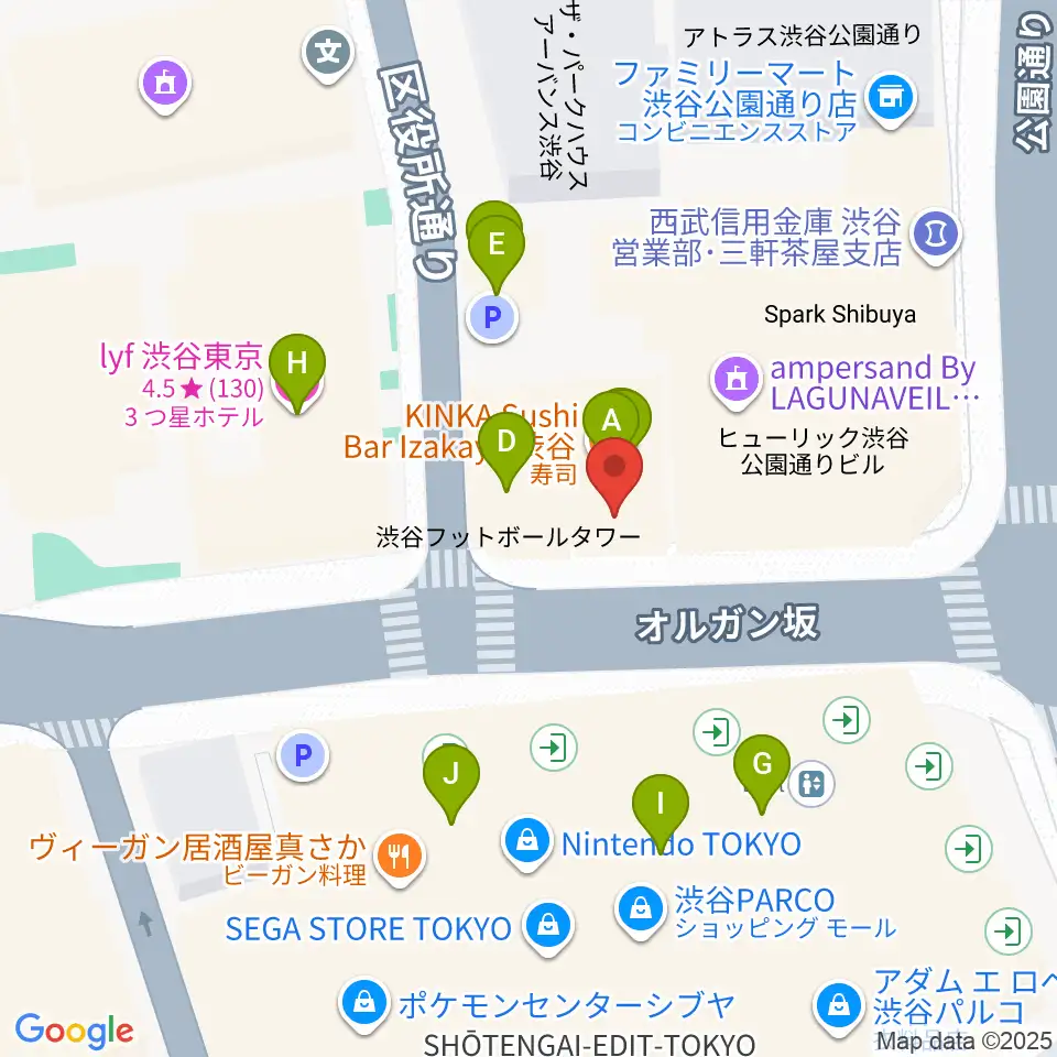 渋谷gee-ge.周辺のファミレス・ファーストフード一覧地図