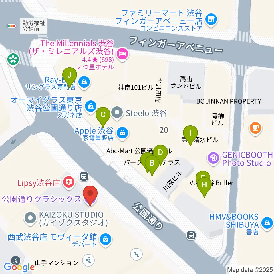 公園通りクラシックス周辺のファミレス・ファーストフード一覧地図