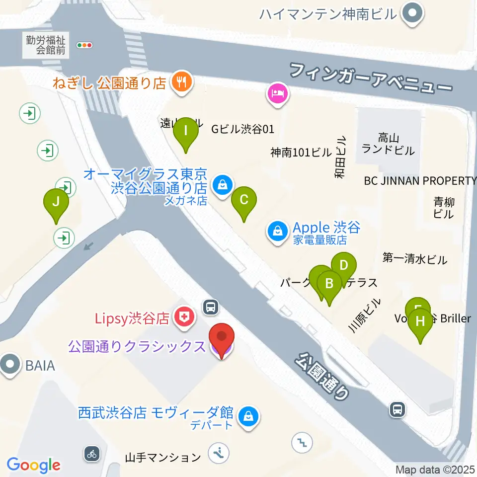 公園通りクラシックス周辺のファミレス・ファーストフード一覧地図