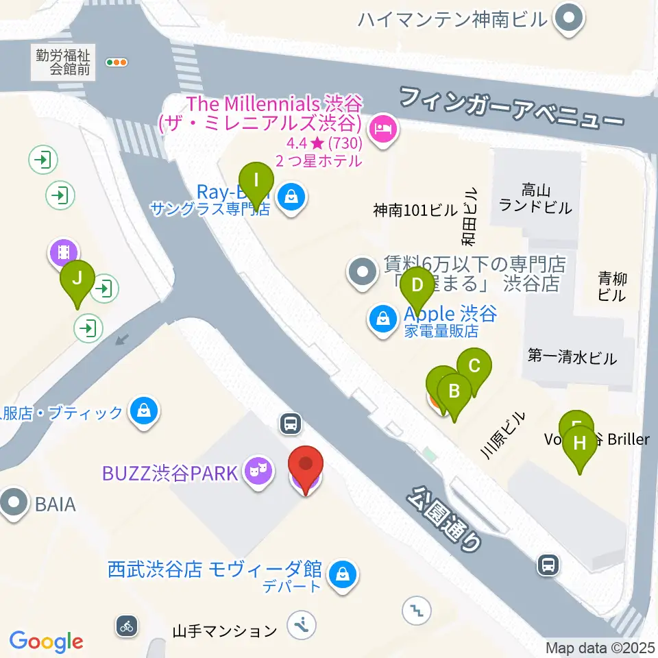 公園通りクラシックス周辺のファミレス・ファーストフード一覧地図