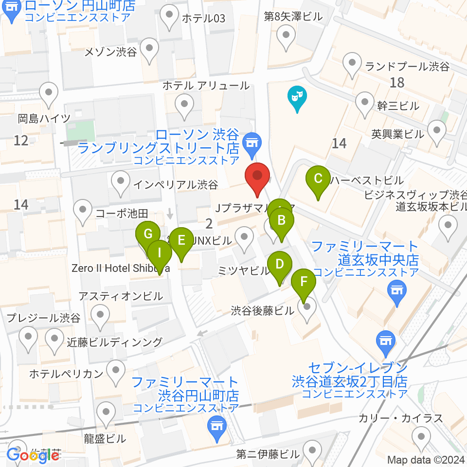 渋谷HARLEM周辺のファミレス・ファーストフード一覧地図