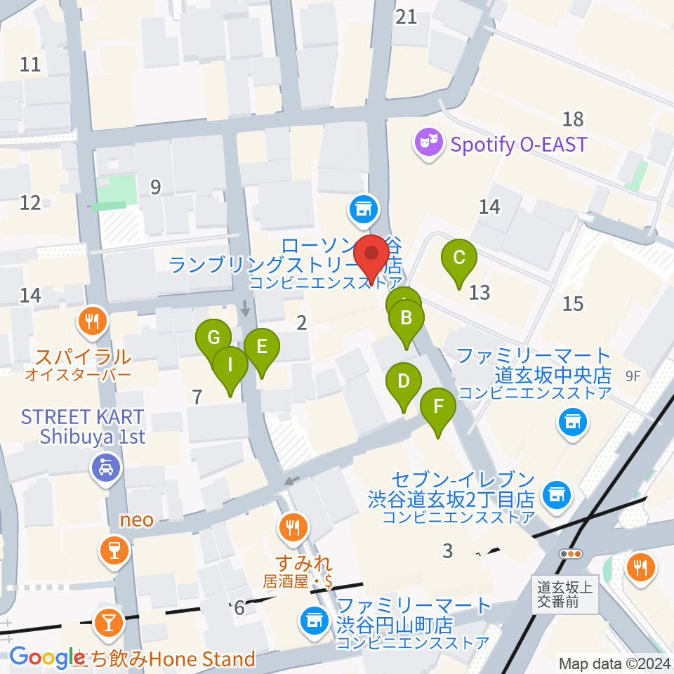 渋谷HARLEM周辺のファミレス・ファーストフード一覧地図