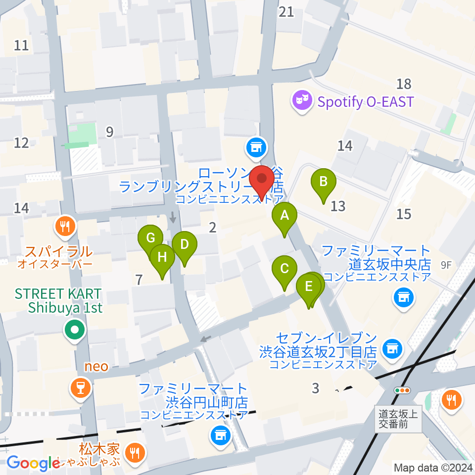 渋谷HARLEM周辺のファミレス・ファーストフード一覧地図