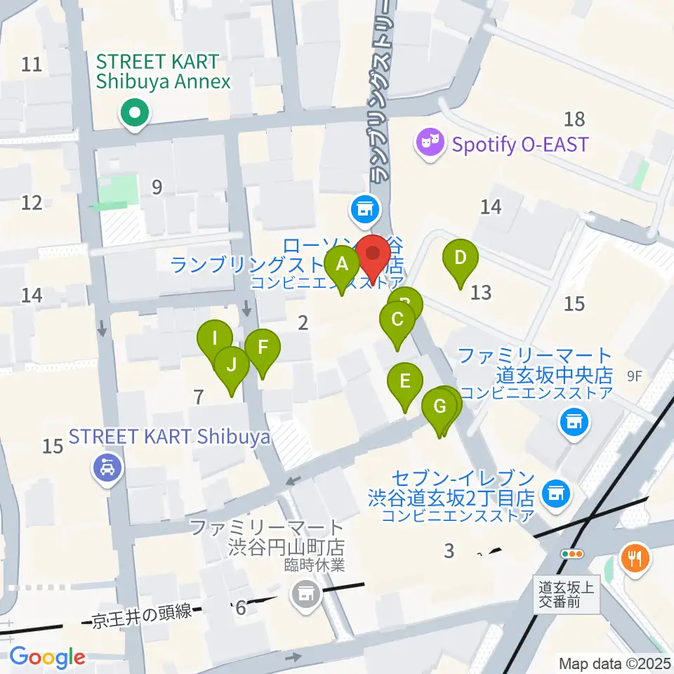 渋谷HARLEM周辺のファミレス・ファーストフード一覧地図