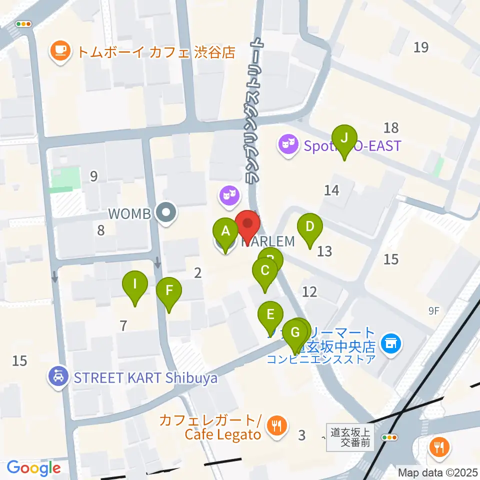 渋谷HARLEM周辺のファミレス・ファーストフード一覧地図
