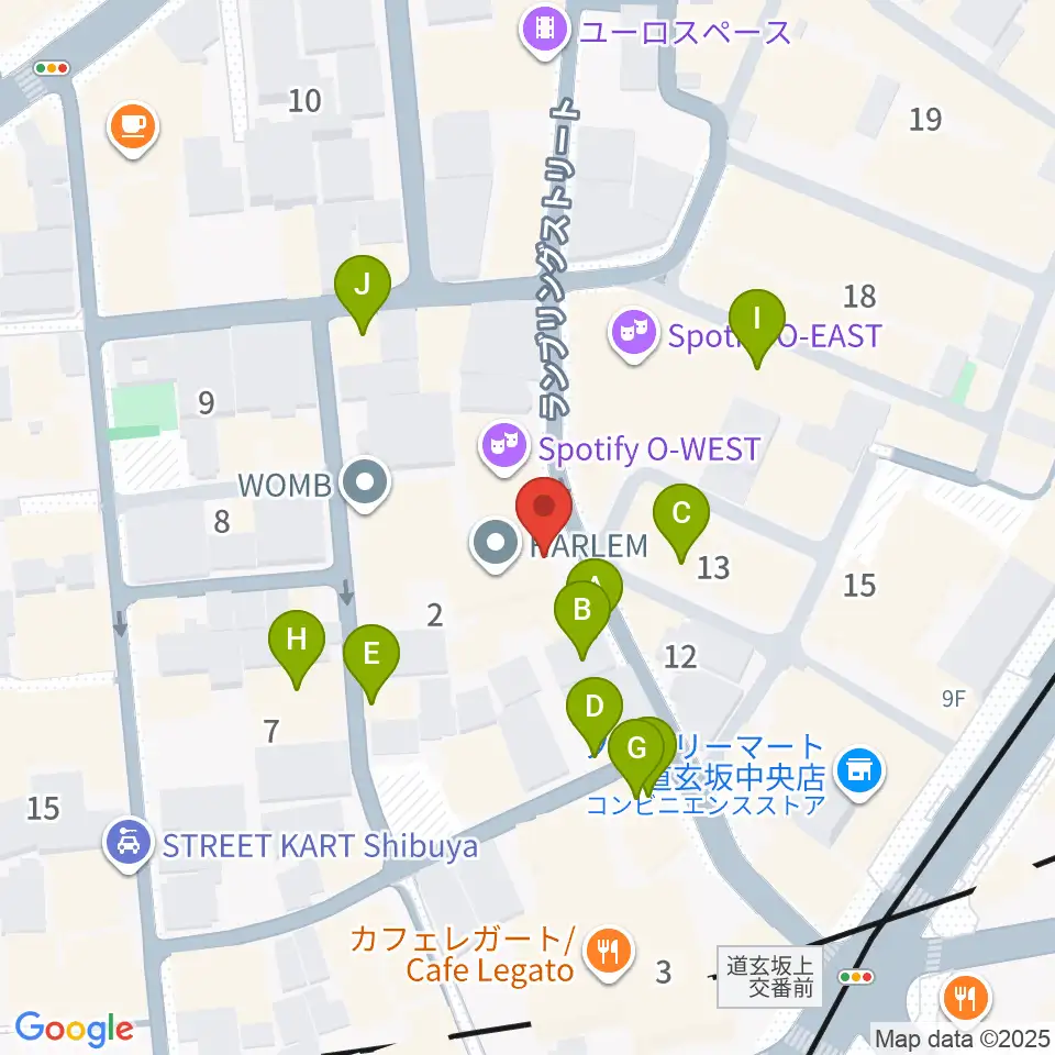 渋谷HARLEM周辺のファミレス・ファーストフード一覧地図