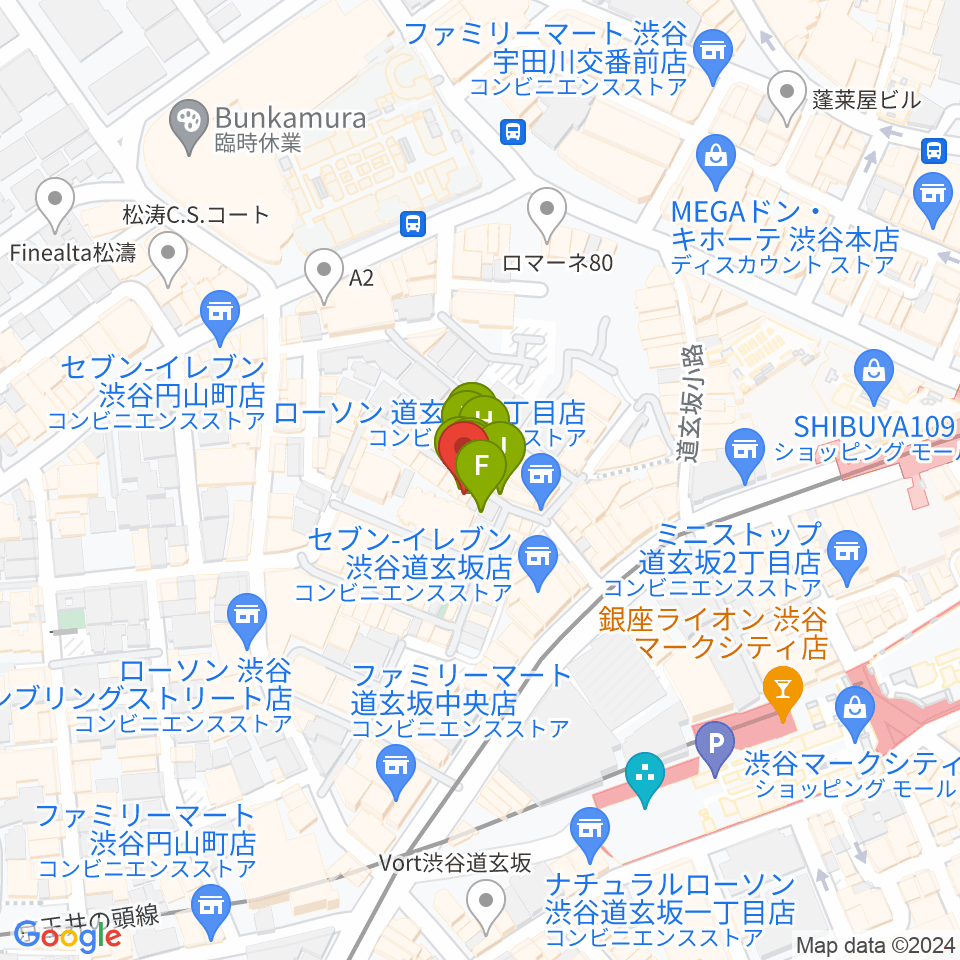 渋谷B.Y.G周辺のファミレス・ファーストフード一覧地図