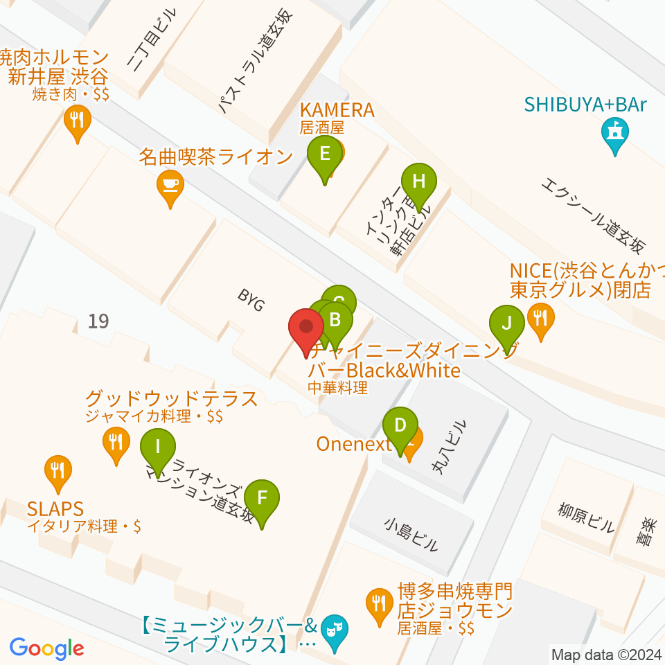 渋谷B.Y.G周辺のファミレス・ファーストフード一覧地図