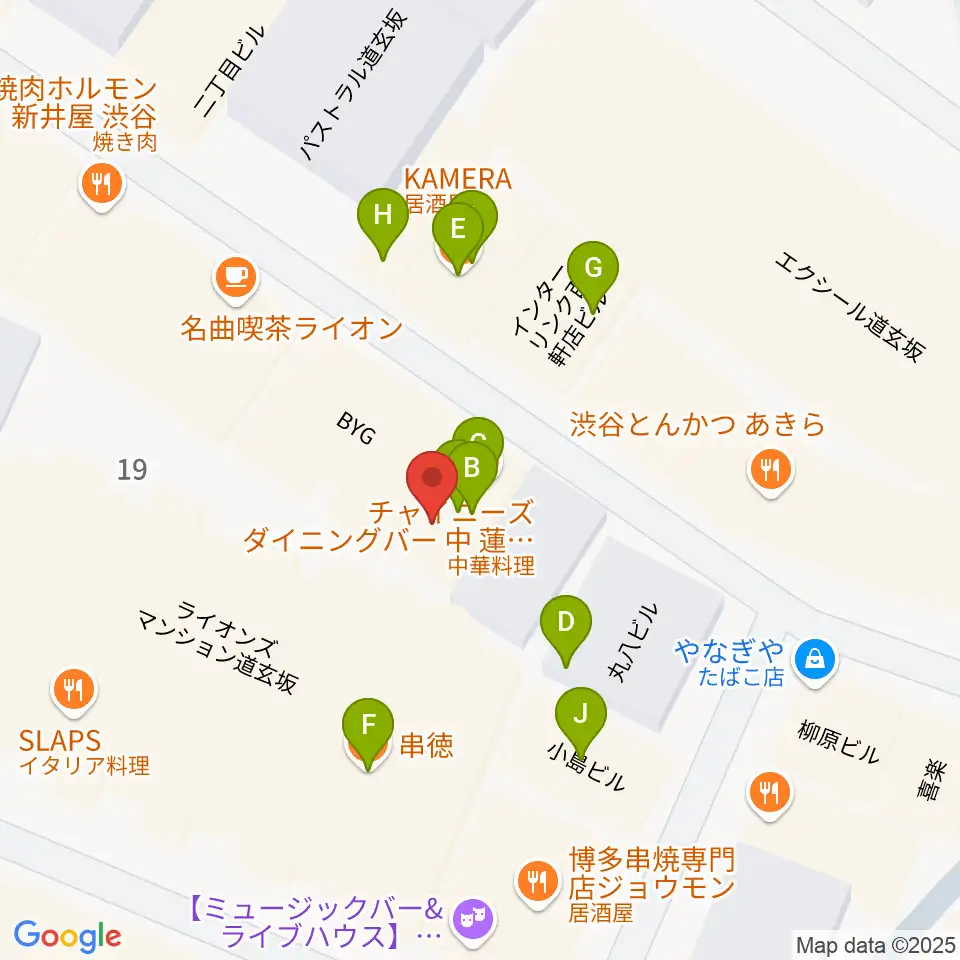 渋谷B.Y.G周辺のファミレス・ファーストフード一覧地図