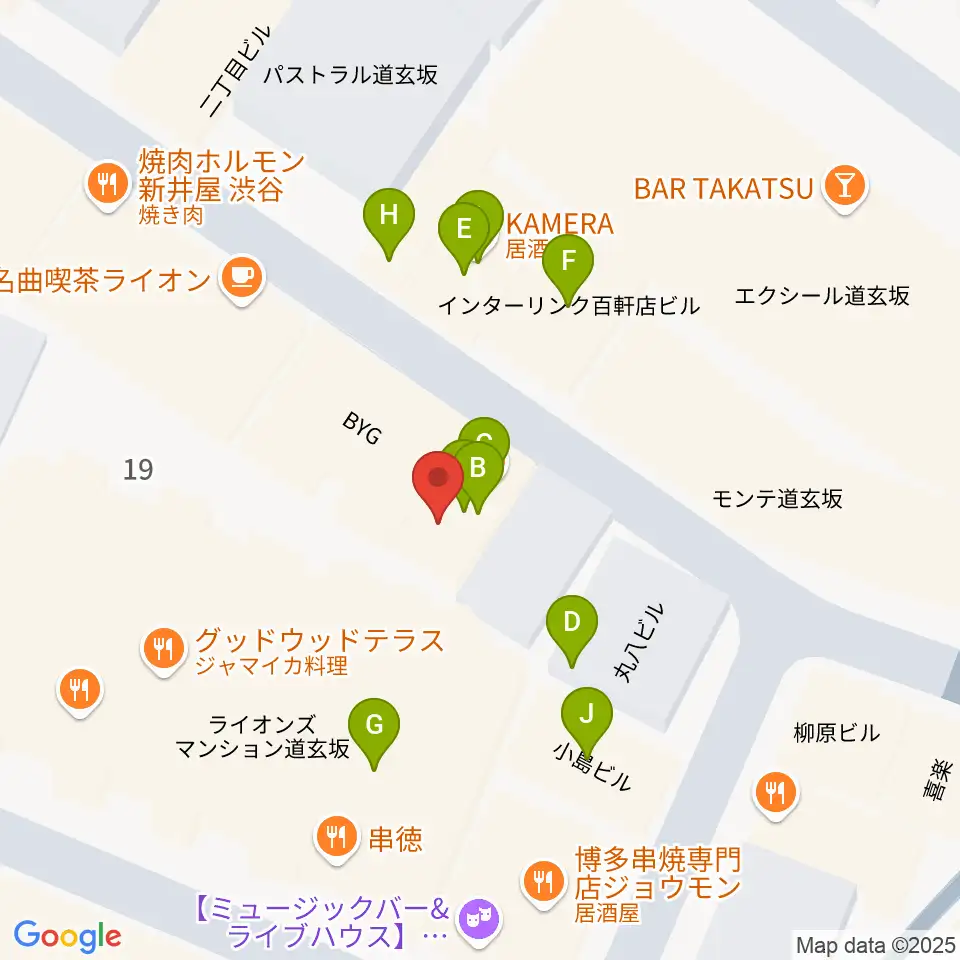 渋谷B.Y.G周辺のファミレス・ファーストフード一覧地図