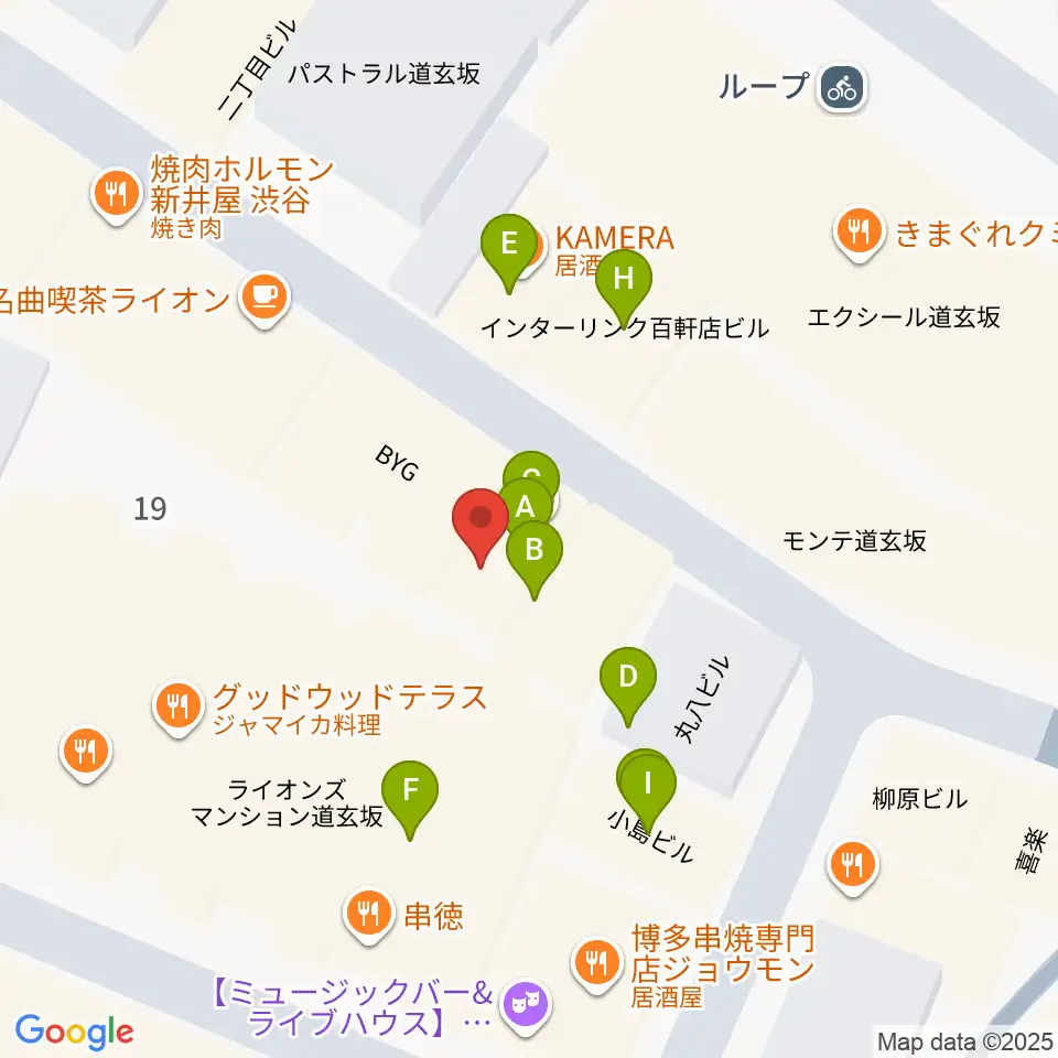 渋谷B.Y.G周辺のファミレス・ファーストフード一覧地図