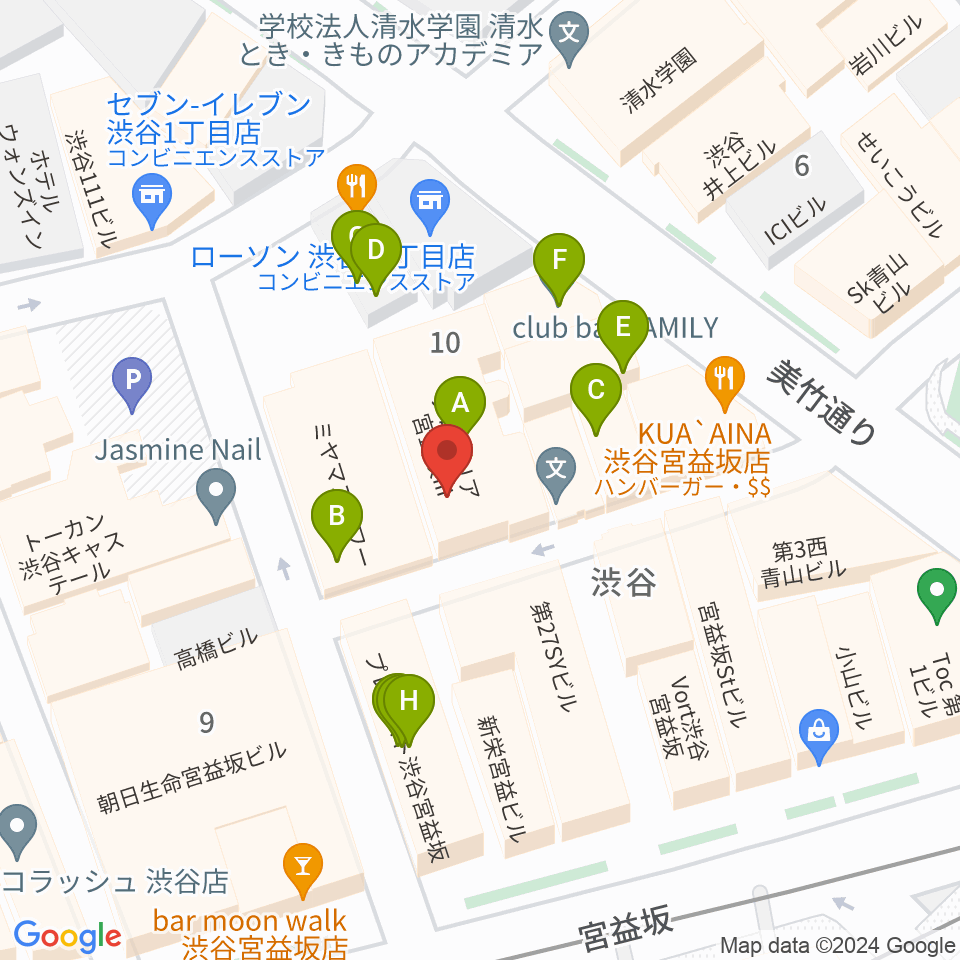 渋谷HOME周辺のファミレス・ファーストフード一覧地図