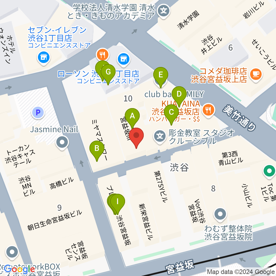 渋谷HOME周辺のファミレス・ファーストフード一覧地図