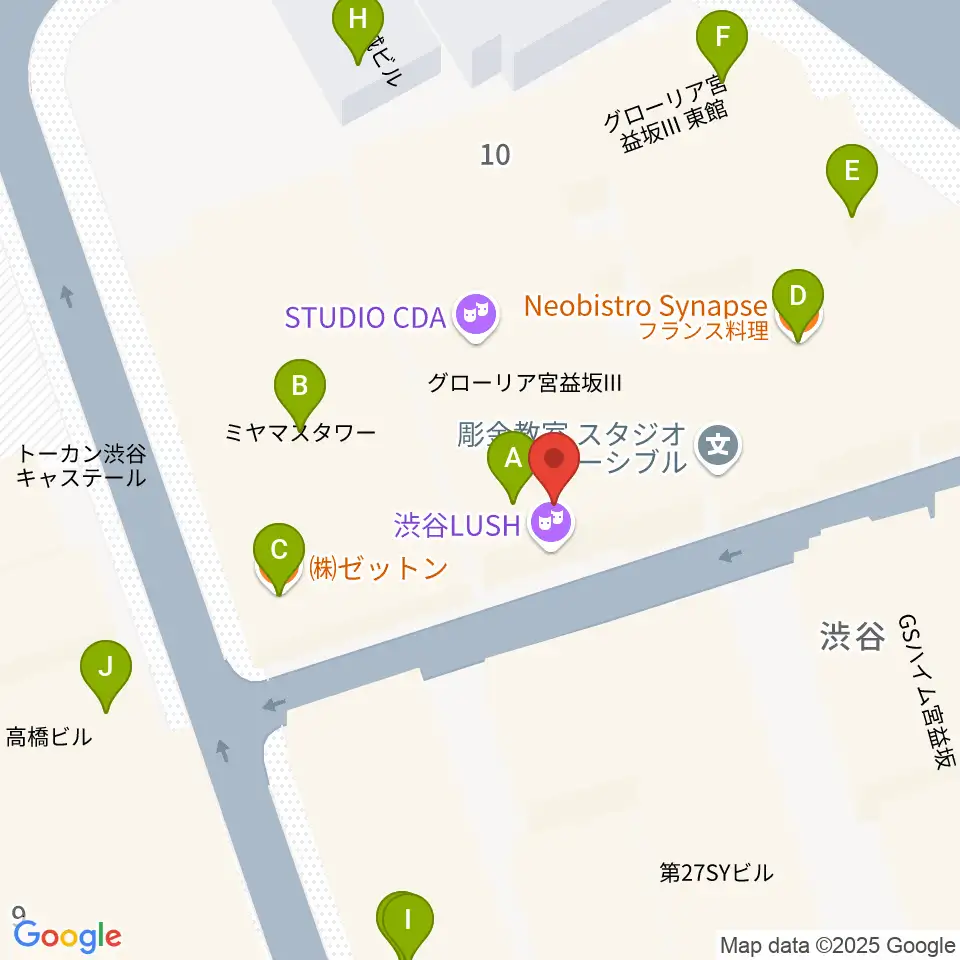 渋谷HOME周辺のファミレス・ファーストフード一覧地図