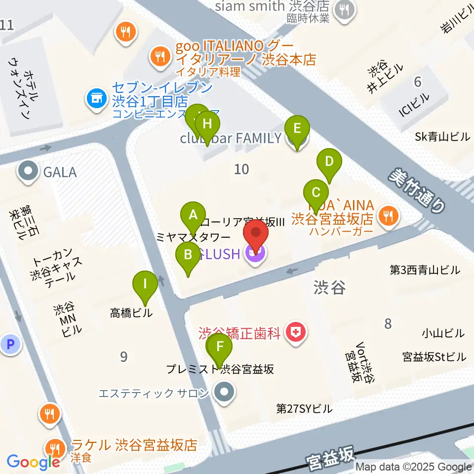 渋谷HOME周辺のファミレス・ファーストフード一覧地図