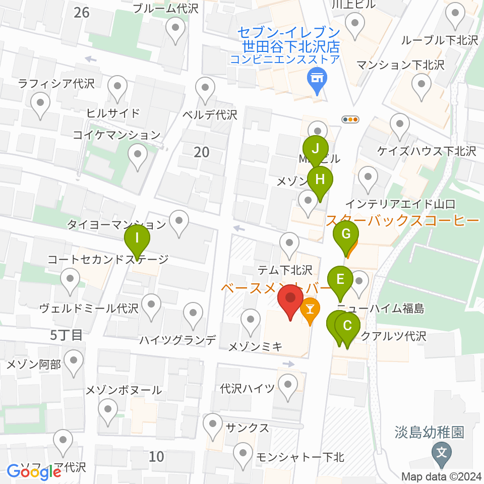 下北沢THREE周辺のファミレス・ファーストフード一覧地図