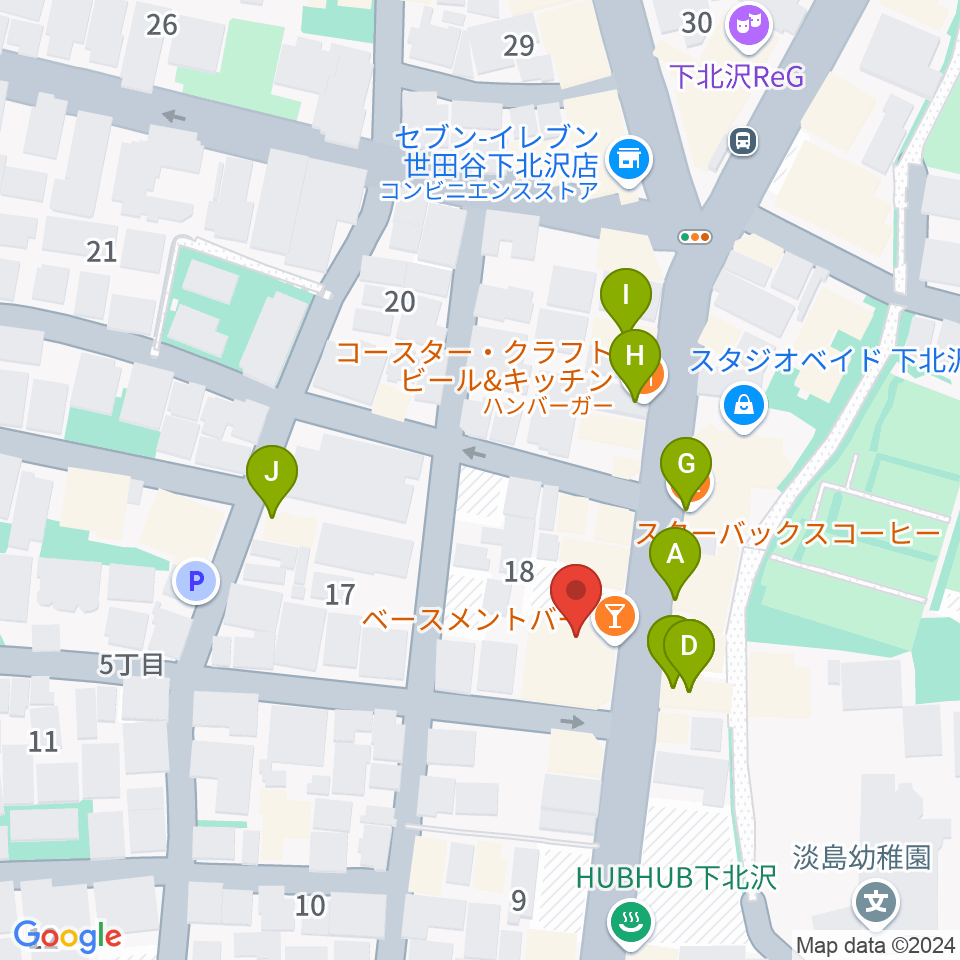 下北沢THREE周辺のファミレス・ファーストフード一覧地図