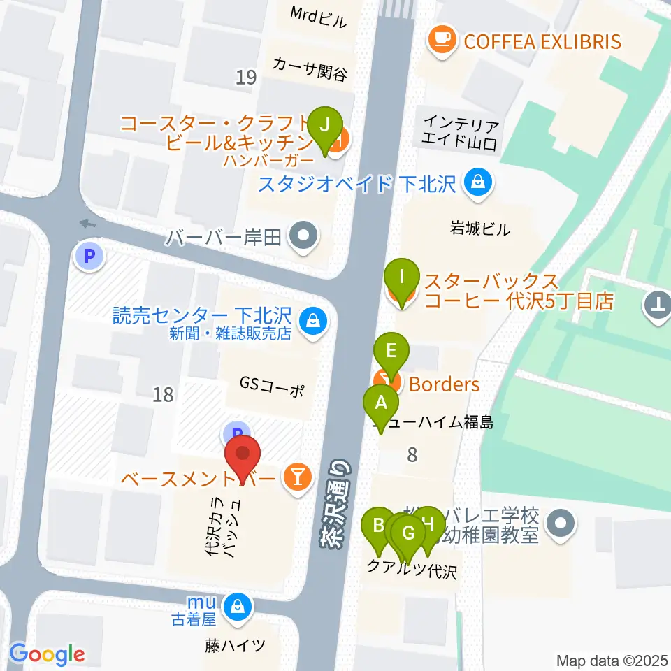下北沢THREE周辺のファミレス・ファーストフード一覧地図