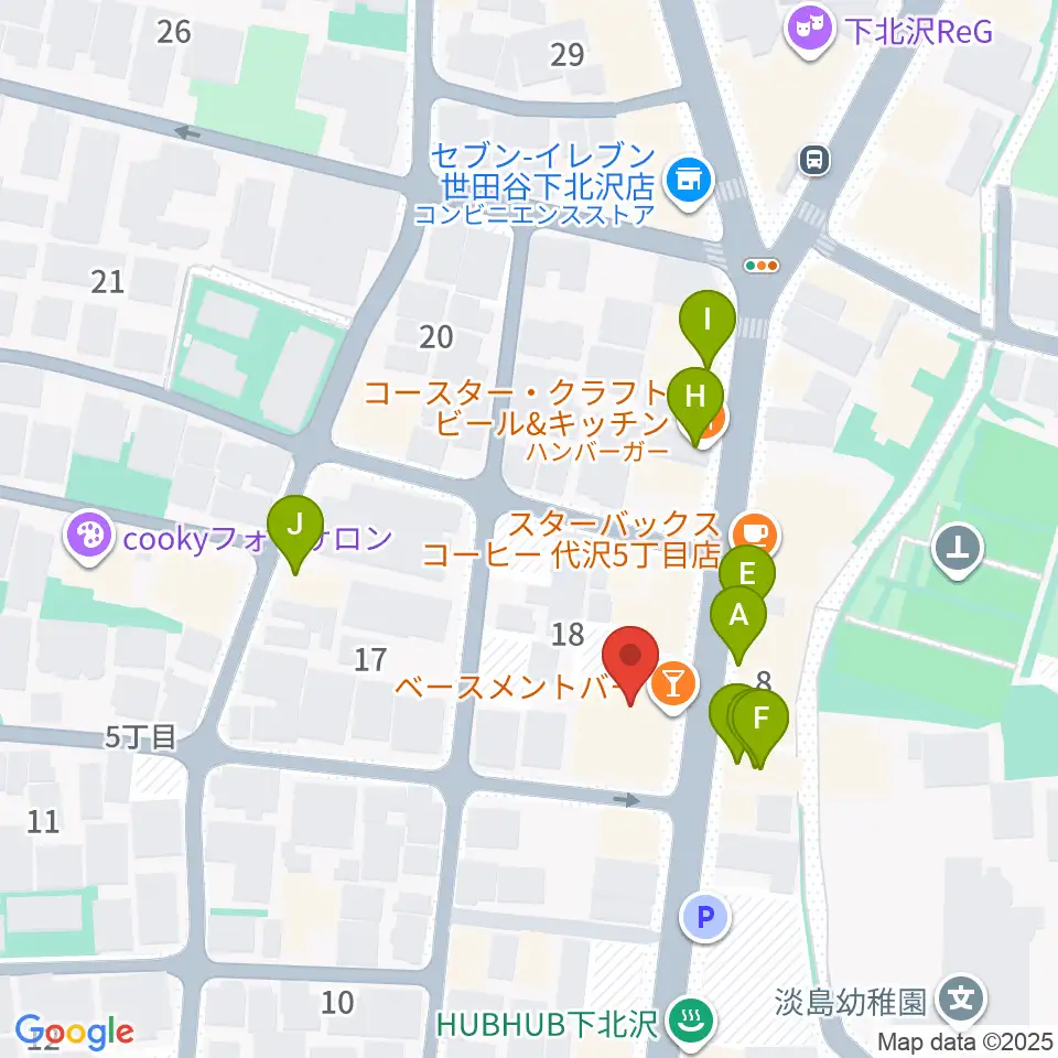 下北沢THREE周辺のファミレス・ファーストフード一覧地図