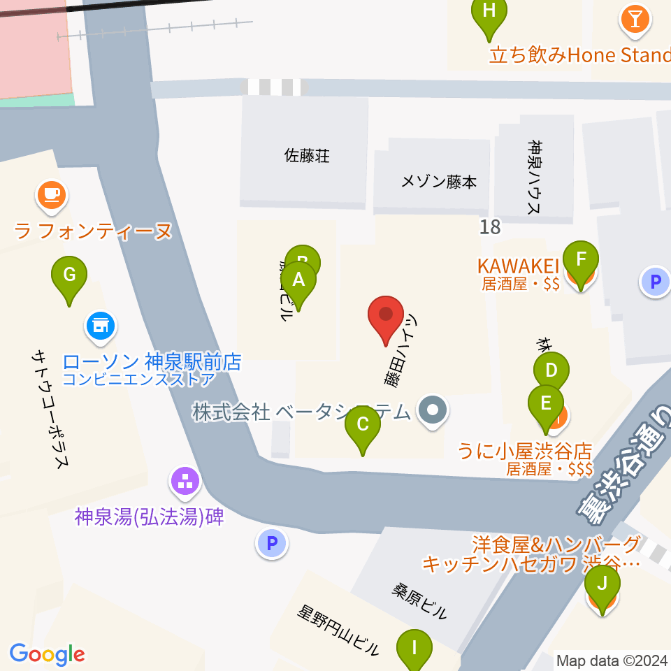 渋谷ランタン周辺のファミレス・ファーストフード一覧地図