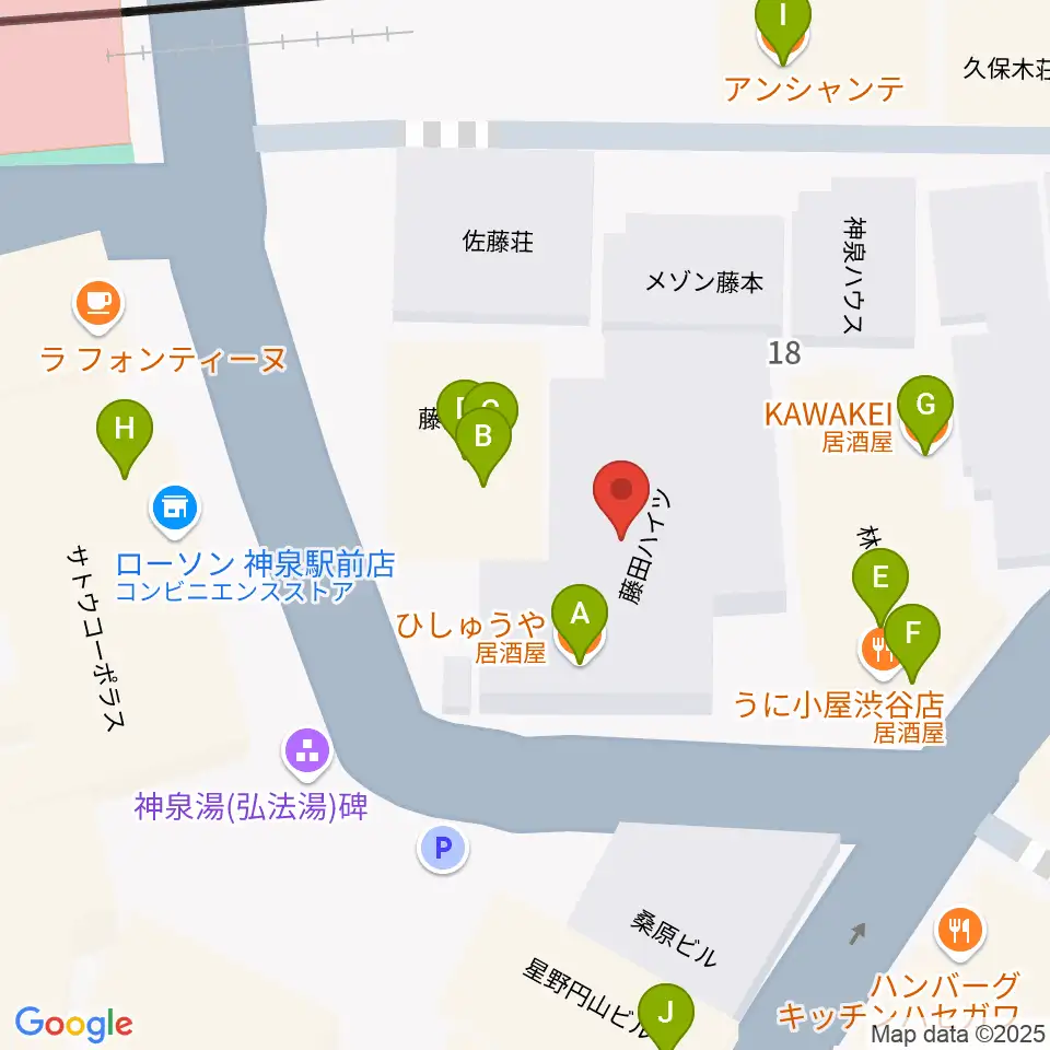 渋谷ランタン周辺のファミレス・ファーストフード一覧地図